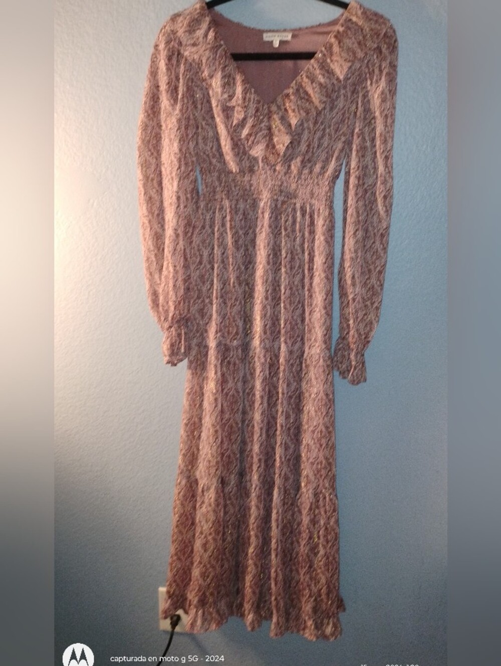 Mauve Floral Ruffle V-Neck Maxi Dress